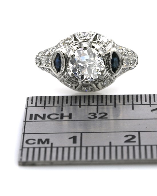 European Cut Diamond Vintage Solitaire Ring in Platinum